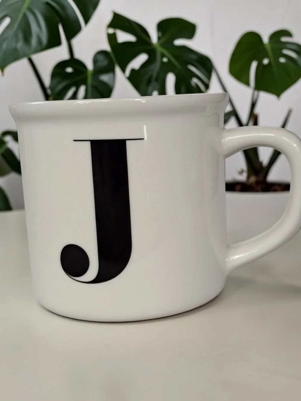 Vintage Pottery Barn Monogram “J” Letter Alphabet White Coffee Tea Mug